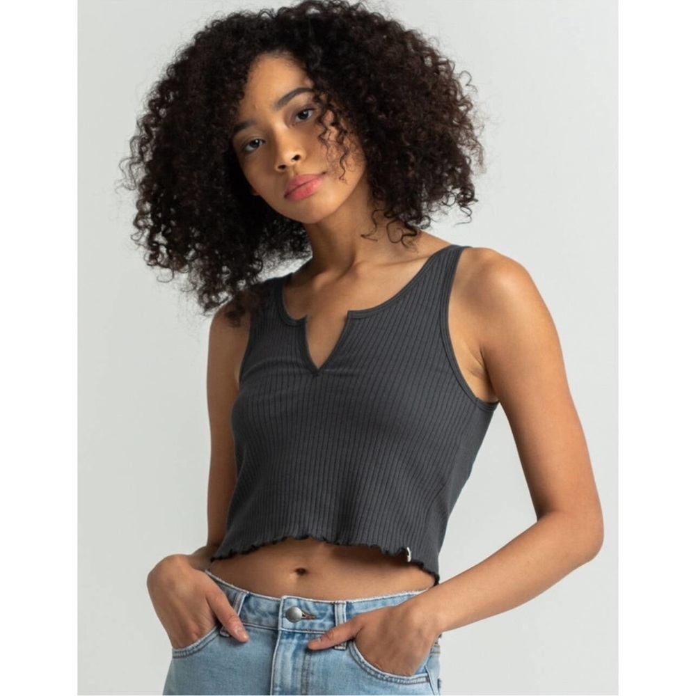 Billabong Charcoal Ribbed Notch Hem Crop Tank